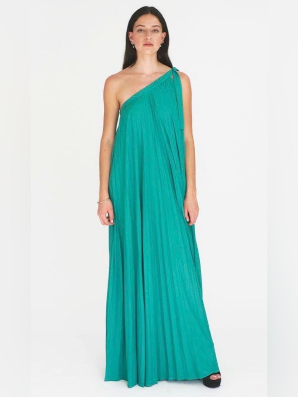 BCBGMaxAzria Abee Pleated One Shoulder Maxi Dress Women's Medium Spring Wedding